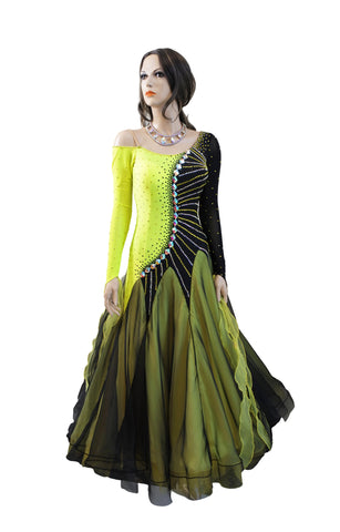 Black/Yellow Ballroom Competition Dress - Where to Buy Dancewear SM Dance Fashion Competition Outfit Costume