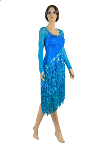 Blue Fringe Competition Latin & Rhythm Dress - Where to Buy Dancewear SM Dance Fashion Competition Outfit Costume