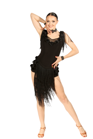 Square Neck Flower & Fringe Mesh Blouse - Where to Buy Dancewear SM Dance Fashion Competition Outfit Costume