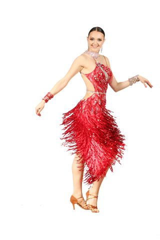 Red High-Neck Asymmetrical Latin Competition Dress - Where to Buy Dancewear SM Dance Fashion Competition Outfit Costume