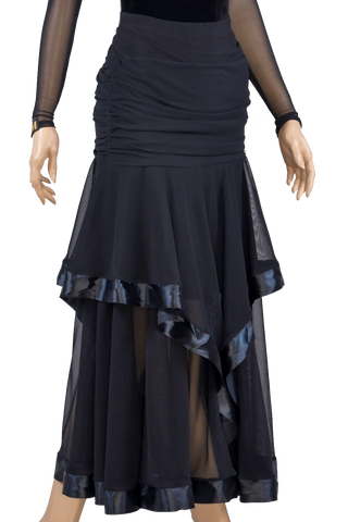 Drapery Mesh V-Flounce Design Ballroom Skirt - Where to Buy Dancewear SM Dance Fashion Competition Outfit Costume