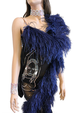 Black/Navy Feathers Latin Competition Dress - Where to Buy Dancewear SM Dance Fashion Competition Outfit Costume