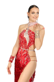 Red High-Neck Asymmetrical Latin Competition Dress - Where to Buy Dancewear SM Dance Fashion Competition Outfit Costume