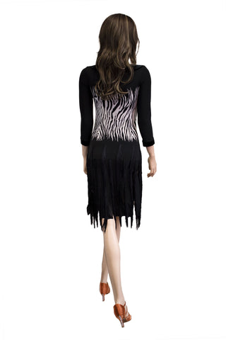 Zebra Print Fringe Latin & Rhythm Dress - Where to Buy Dancewear SM Dance Fashion Competition Outfit Costume