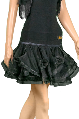 Mesh Flounce w/ Flower Keyhole Latin & Rythm Skirt - Where to Buy Dancewear SM Dance Fashion Competition Outfit Costume
