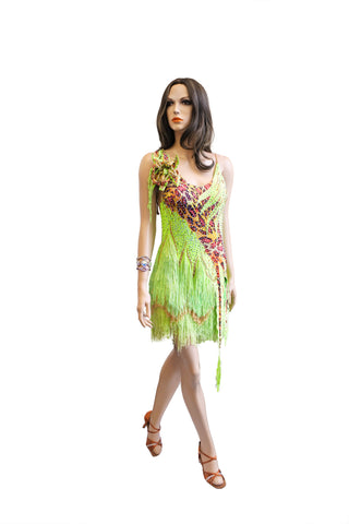 Lime Green Fringe Latin Competition Dress - Where to Buy Dancewear SM Dance Fashion Competition Outfit Costume