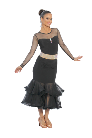 Crystal Drapped Long Sleeve Blouse - Where to Buy Dancewear SM Dance Fashion Competition Outfit Costume