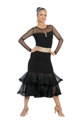 Gathered Bow w/ Mesh Trim Ballroom & Smooth Skirt - Where to Buy Dancewear SM Dance Fashion Competition Outfit Costume