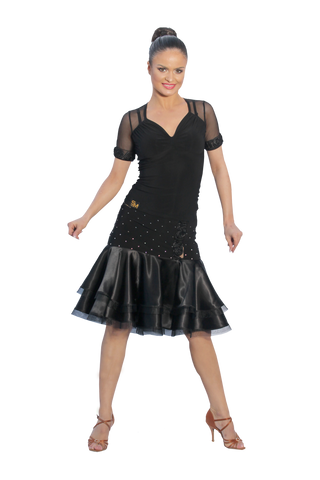 Rhinestone Layered Satin Latin & Rhythm Skirt - Where to Buy Dancewear SM Dance Fashion Competition Outfit Costume