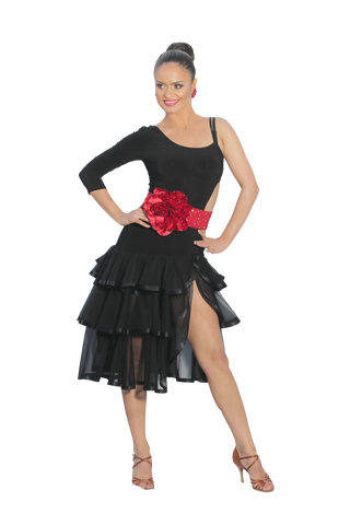 Asymmetrical Neckline Layered Flounce Side Slit Dress - Where to Buy Dancewear SM Dance Fashion Competition Outfit Costume