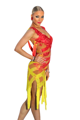 Yellow and Red Latin Competition Dress - Where to Buy Dancewear SM Dance Fashion Competition Outfit Costume