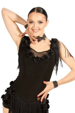 Square Neck Flower & Fringe Mesh Blouse - Where to Buy Dancewear SM Dance Fashion Competition Outfit Costume