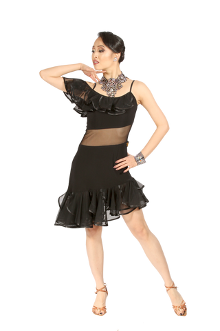 Spaghetti Straps Asymmetrical Frills Latin & Rhythm Dress - Where to Buy Dancewear SM Dance Fashion Competition Outfit Costume