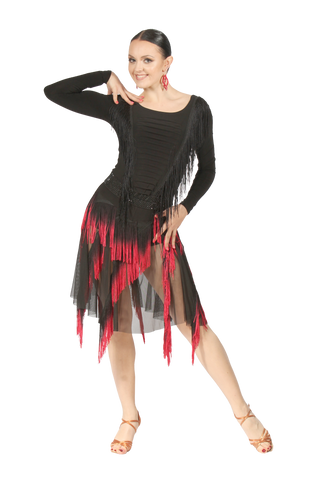 Cascading Fringe Long Sleeves Ballroom & Latin Blouse - Where to Buy Dancewear SM Dance Fashion Competition Outfit Costume