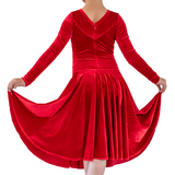 Princess Long Sleeves Red Velvet Dance Competition Dress - Where to Buy Dancewear SM Dance Fashion Competition Outfit Costume