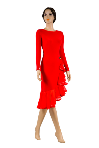 Long Sleeve Asymmetrical Flounce Latin & Rhythm Dress - Where to Buy Dancewear SM Dance Fashion Competition Outfit Costume