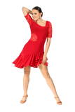 Asymmetrical Lace Red Latin & Rhythm Dress - Where to Buy Dancewear SM Dance Fashion Competition Outfit Costume